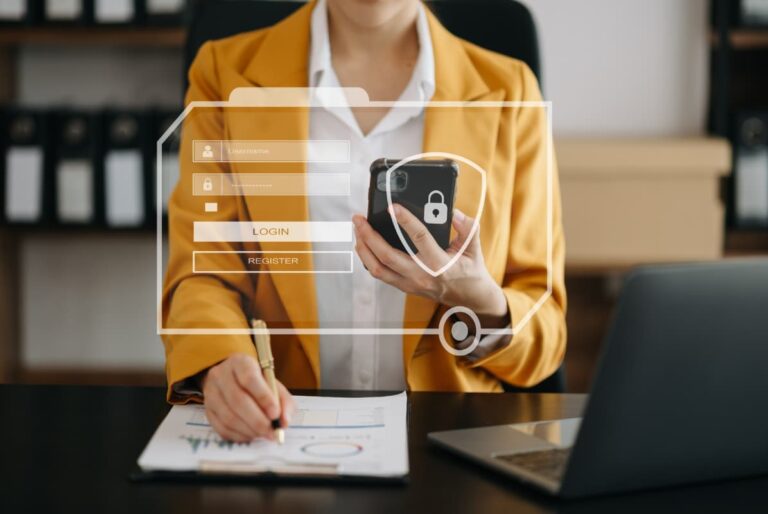 A woman analyzing her online information from the web