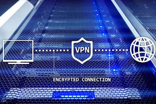 Computer establishing an encrypted internet connection through secure network technology, protecting data privacy and online communications from unauthorized access.