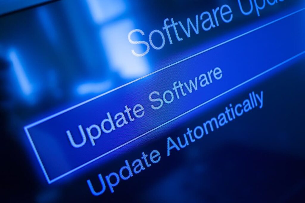 A screen displaying a software update needed message
