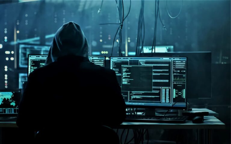 A hacker working in high speed computer