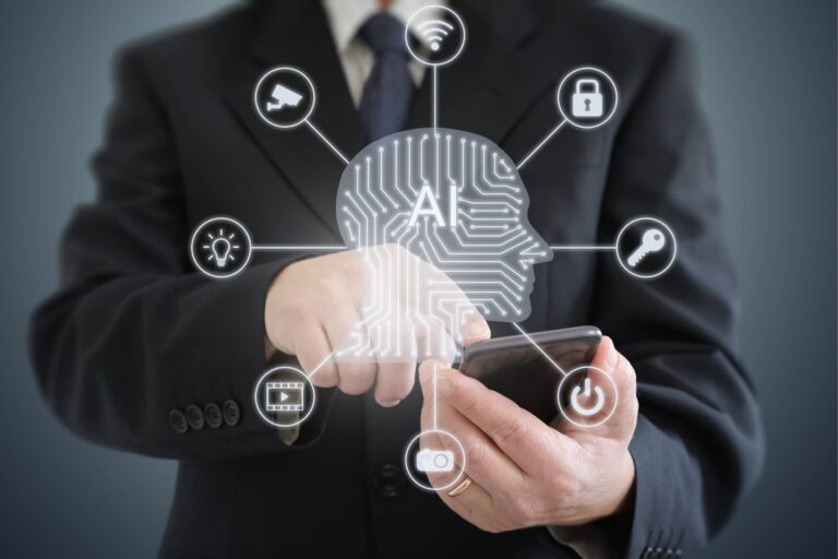 Person choosing between different AI applications on a touchscreen interface.