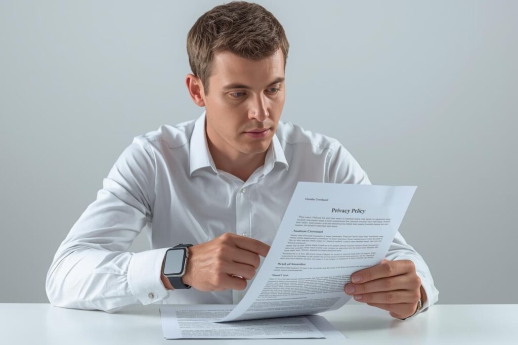 Person reviewing a privacy policy related to a wearable device.