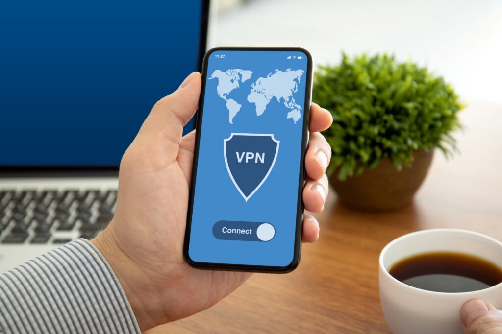 Mobile device with VPN app on the screen.