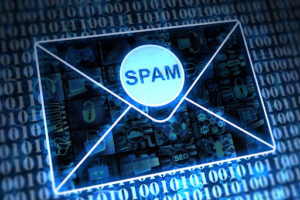 Digital envelope labeled ‘SPAM,’ symbolizing spam email and email filtering issues.