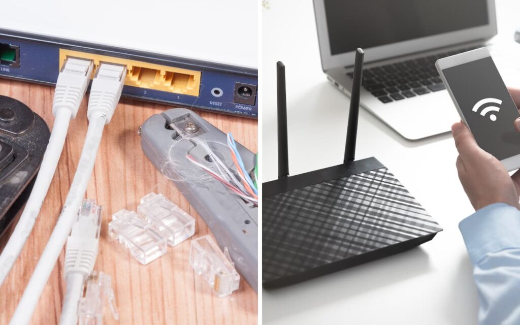 A side by side photo of an ethernet switch and a wifi router