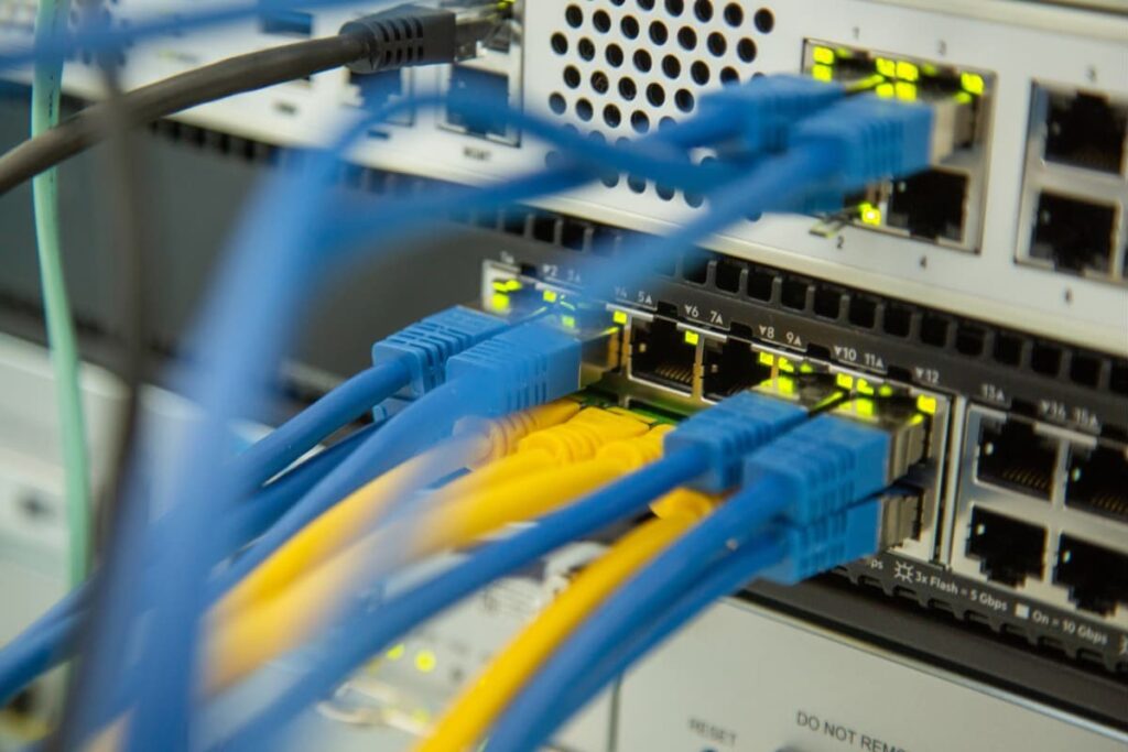 Multiple ethernet cables connected to a switch