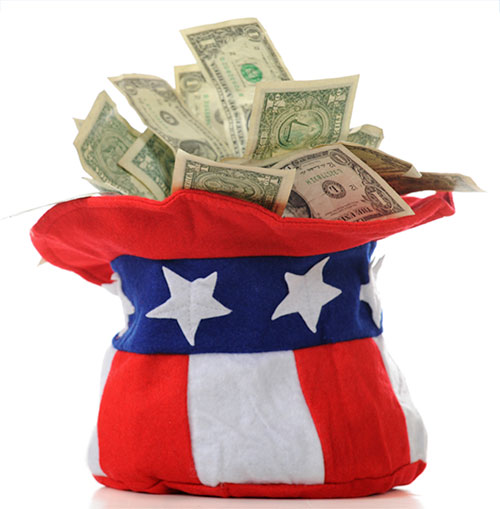Money in Uncle Sam's Hat