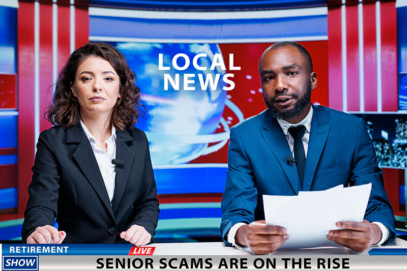 Local News station featuring a section on retirement and how senior scams are on the rise.