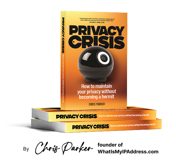 3D mockup of the book Privacy Crisis by Chris Parker with stacked copies