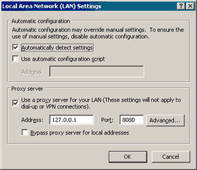 Internet Explorer 6 Proxy Server Configuration Screen