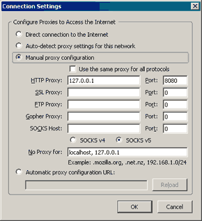 Netscape 8 Proxy Server Configuration Screen