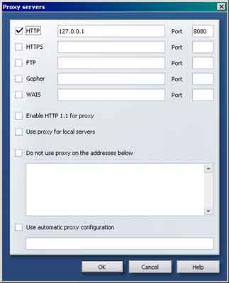 Opera Proxy Server Configuration Screen