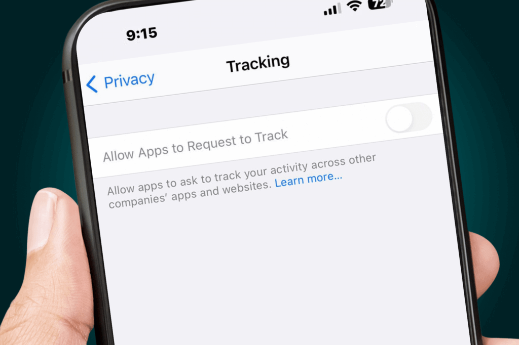 Graphic showing how to disable Advertising and Tracking in iOS settings.