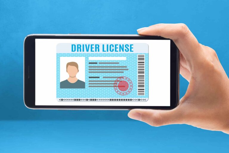 Smartphone displaying a digital driver’s license on its screen