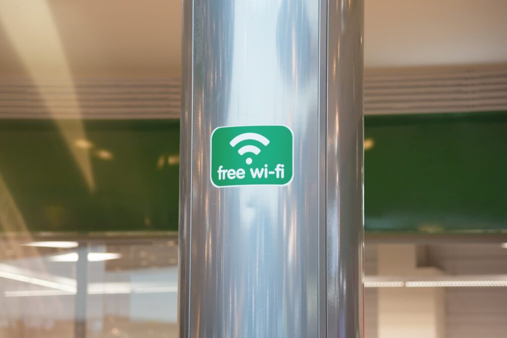 Free wifi zone marker on the green plate in the mall