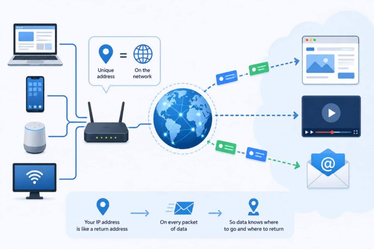 Comparison of public IP addresses used on the internet with private IP addresses used inside a local network.