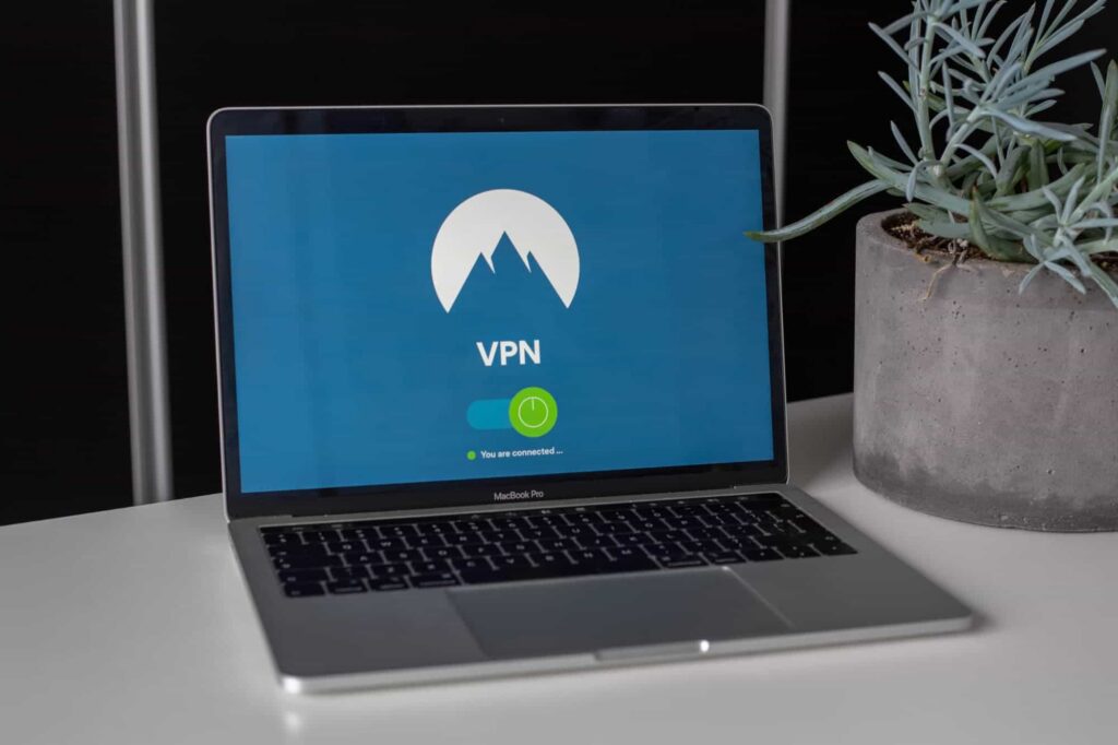 Laptop displaying an active VPN connection to secure internet traffic and protect online privacy.