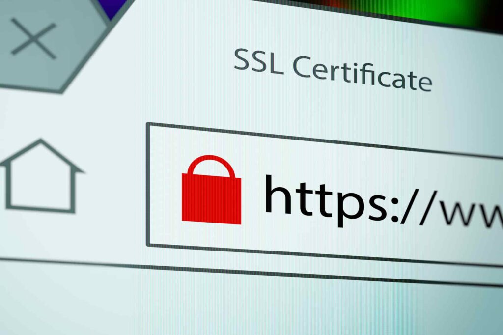 Browser address bar displaying a website URL with HTTPS and a padlock icon, illustrating a secure encrypted connection.